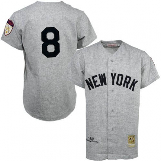 Men's Mitchell and Ness 1951 New York Yankees 8 Yogi Berra Authentic Grey Throwback MLB Jersey