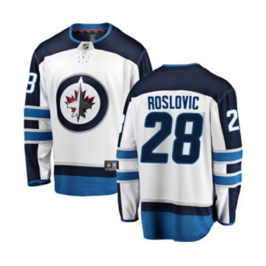 Youth Winnipeg Jets 28 Jack Roslovic Fanatics Branded White Away Breakaway NHL Jersey