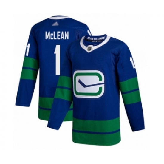 Men's Vancouver Canucks 1 Kirk Mclean Authentic Royal Blue Alternate Hockey Jersey