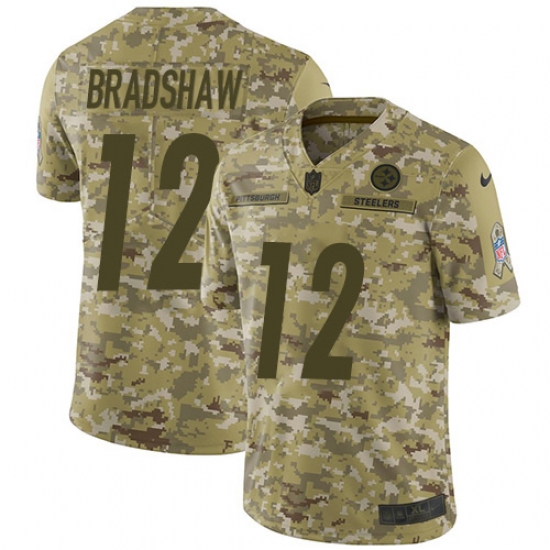 Youth Nike Pittsburgh Steelers 12 Terry Bradshaw Limited Camo 2018 Salute to Service NFL Jersey