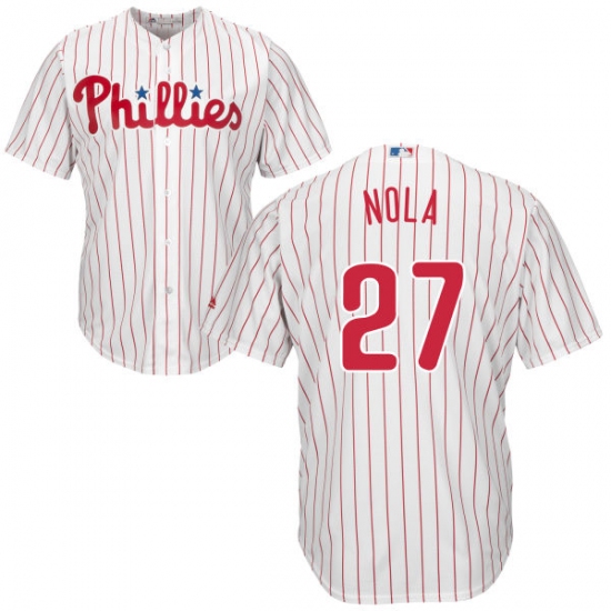 Youth Majestic Philadelphia Phillies 27 Aaron Nola Authentic White/Red Strip Home Cool Base MLB Jersey