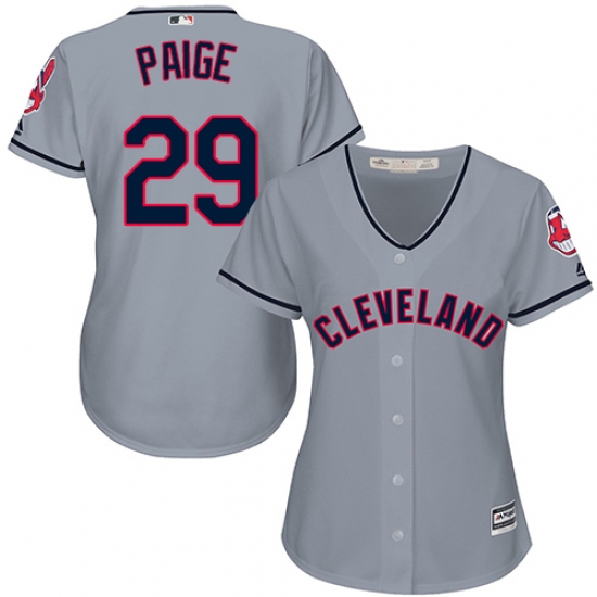 Women's Majestic Cleveland Indians 29 Satchel Paige Authentic Grey Road Cool Base MLB Jersey