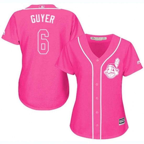 Women's Majestic Cleveland Indians 6 Brandon Guyer Authentic Pink Fashion Cool Base MLB Jersey