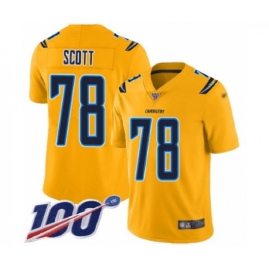 Youth Los Angeles Chargers 78 Trent Scott Limited Gold Inverted Legend 100th Season Football Jersey