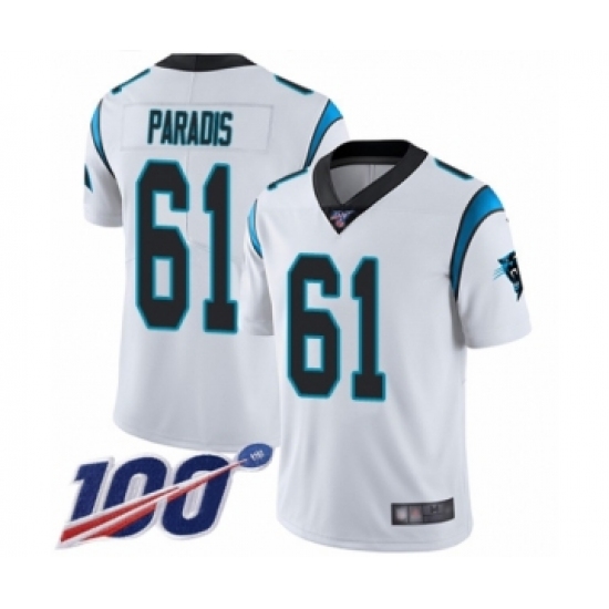 Men's Carolina Panthers 61 Matt Paradis White Vapor Untouchable Limited Player 100th Season Football Jersey