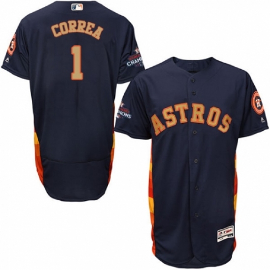 Men's Majestic Houston Astros 1 Carlos Correa Navy Blue Alternate 2018 Gold Program Flex Base Authentic Collection MLB Jersey