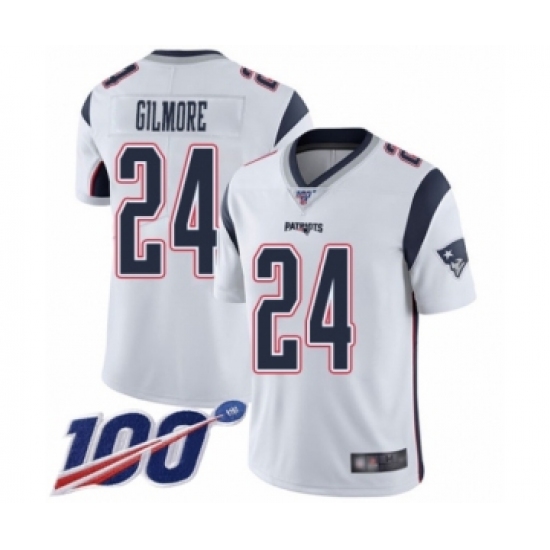 Men's New England Patriots 24 Stephon Gilmore White Vapor Untouchable Limited Player 100th Season Football Jersey
