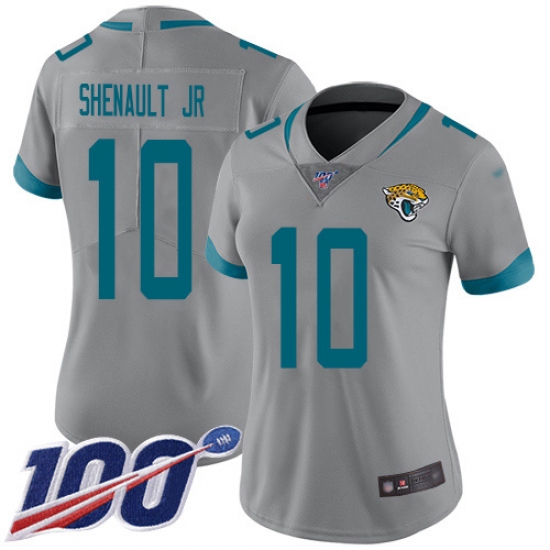 Women's Jacksonville Jaguars 10 Laviska Shenault Jr. Silver Stitched Limited Inverted Legend 100th Season Jersey
