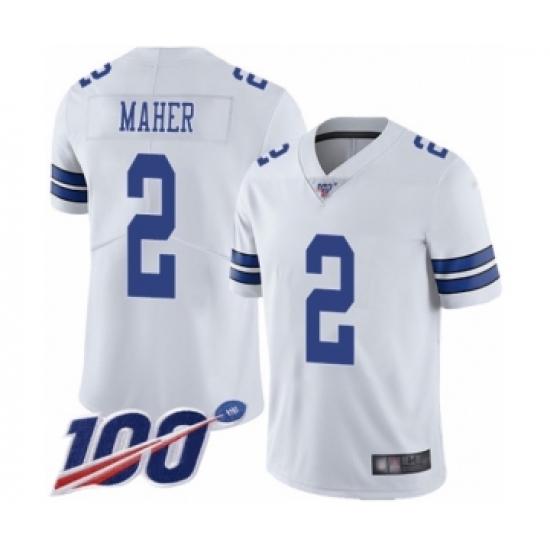 Men's Dallas Cowboys 2 Brett Maher White Vapor Untouchable Limited Player 100th Season Football Jersey