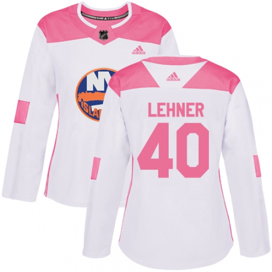 Women's Adidas New York Islanders 40 Robin Lehner Authentic White Pink Fashion NHL Jersey