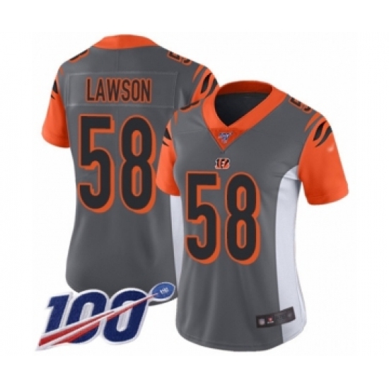 Women's Cincinnati Bengals 58 Carl Lawson Limited Silver Inverted Legend 100th Season Football Jersey