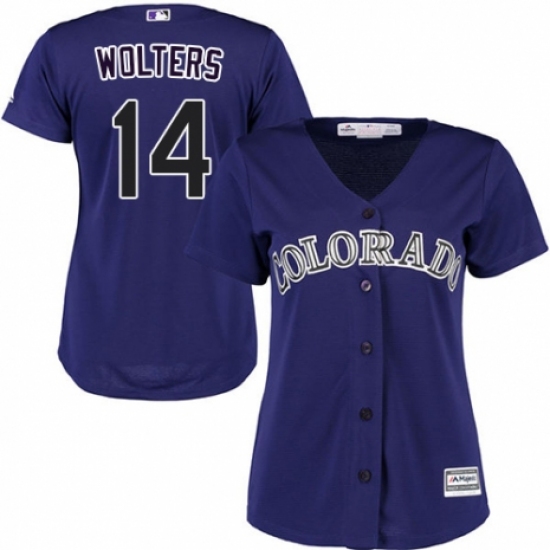 Women's Majestic Colorado Rockies 14 Tony Wolters Authentic Purple Alternate 1 Cool Base MLB Jersey