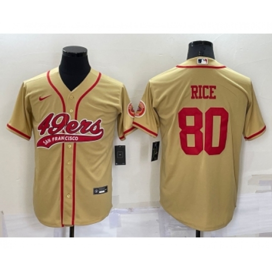Men's San Francisco 49ers 80 Jerry Rice Gold Stitched Cool Base Nike Baseball Jersey