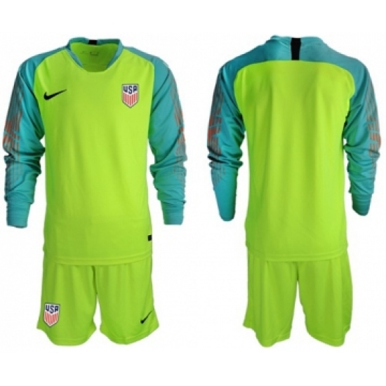 USA Blank Shiny Green Goalkeeper Long Sleeves Soccer Country Jersey