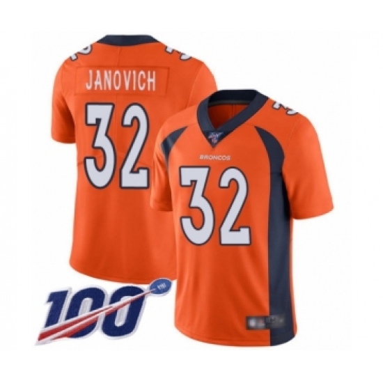 Men's Denver Broncos 32 Andy Janovich Orange Team Color Vapor Untouchable Limited Player 100th Season Football Jersey