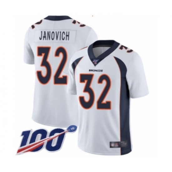 Men's Denver Broncos 32 Andy Janovich White Vapor Untouchable Limited Player 100th Season Football Jersey