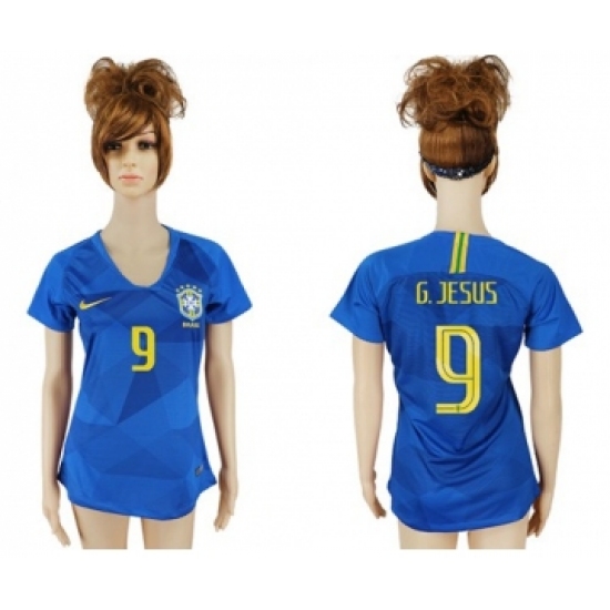 Women's Brazil 9 G.Jesus Away Soccer Country Jerseye