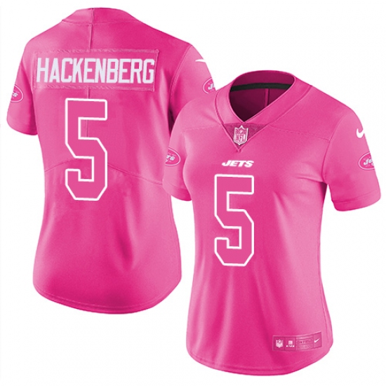 Women's Nike New York Jets 5 Christian Hackenberg Limited Pink Rush Fashion NFL Jersey