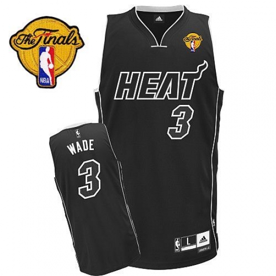 Men's Adidas Miami Heat 3 Dwyane Wade Authentic Black Shadow Finals Patch NBA Jersey