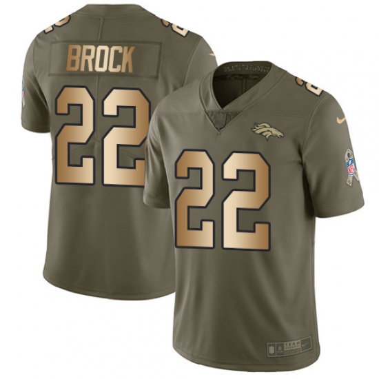 Men's Nike Denver Broncos 22 Tramaine Brock Limited Olive Gold 2017 Salute to Service NFL Jersey
