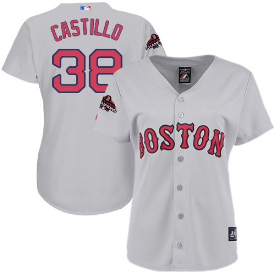 Women's Majestic Boston Red Sox 38 Rusney Castillo Authentic Grey Road 2018 World Series Champions MLB Jersey
