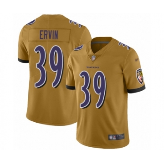 Youth Baltimore Ravens 39 Tyler Ervin Limited Gold Inverted Legend Football Jersey
