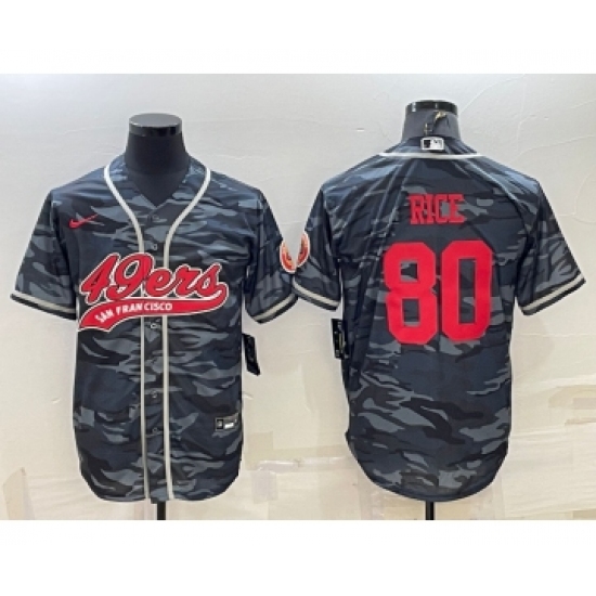 Men's San Francisco 49ers 80 Jerry Rice Grey Camo With Patch Cool Base Stitched Baseball Jersey