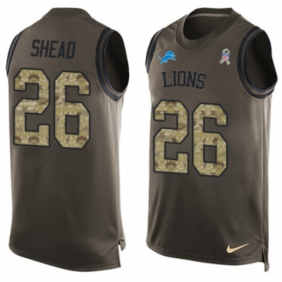 Men's Nike Detroit Lions 26 DeShawn Shead Limited Green Salute to Service Tank Top NFL Jersey