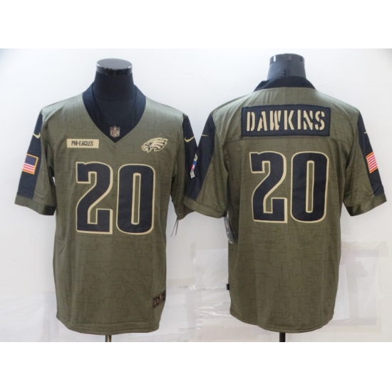 Men's Philadelphia Eagles 20 Brian Dawkins Nike Olive 2021 Salute To Service Limited Player Jersey