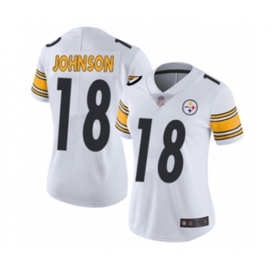 Women's Pittsburgh Steelers 18 Diontae Johnson White Vapor Untouchable Limited Player Football Jersey