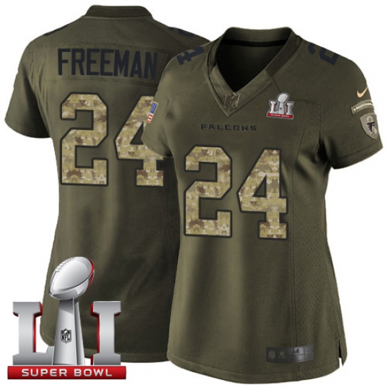Women's Nike Atlanta Falcons 24 Devonta Freeman Limited Green Salute to Service Super Bowl LI 51 NFL Jersey