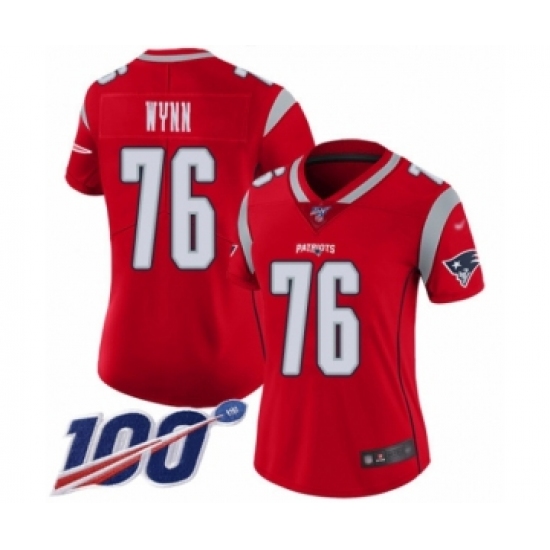 Women's New England Patriots 76 Isaiah Wynn Limited Red Inverted Legend 100th Season Football Jersey