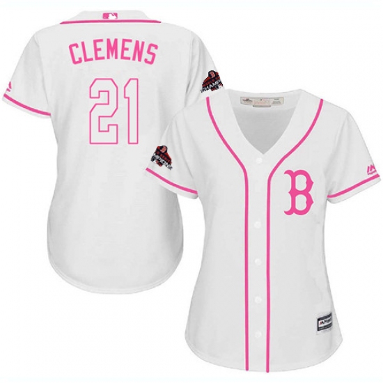 Women's Majestic Boston Red Sox 21 Roger Clemens Authentic White Fashion 2018 World Series Champions MLB Jersey