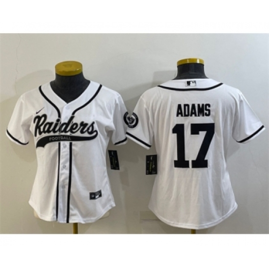 Women's Las Vegas Raiders 17 Davante Adams White With Patch Cool Base Stitched Baseball Jersey(Run Small)