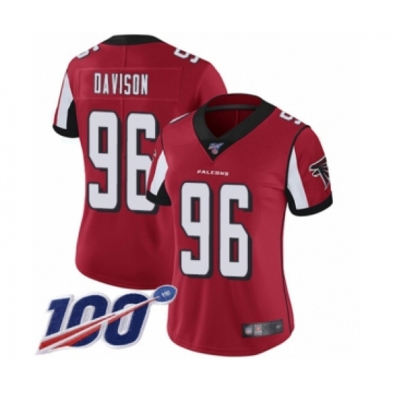 Women's Atlanta Falcons 96 Tyeler Davison Red Team Color Vapor Untouchable Limited Player 100th Season Football Jersey