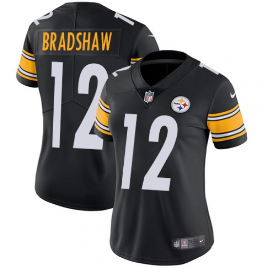 Women's Nike Pittsburgh Steelers 12 Terry Bradshaw Black Team Color Vapor Untouchable Limited Player NFL Jersey