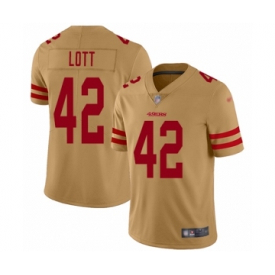 Men's San Francisco 49ers 42 Ronnie Lott Limited Gold Inverted Legend Football Jersey