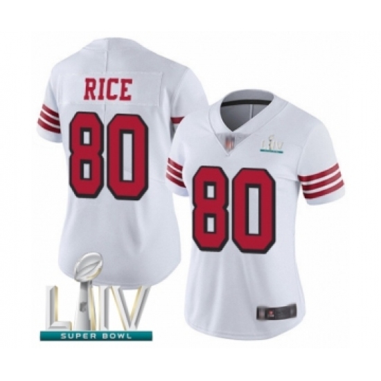 Women's San Francisco 49ers 80 Jerry Rice Limited White Rush Vapor Untouchable Super Bowl LIV Bound Football Jersey