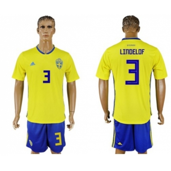 Sweden 3 Lindelof Home Soccer Country Jersey