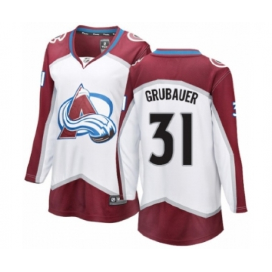Women's Colorado Avalanche 31 Philipp Grubauer Authentic White Away Fanatics Branded Breakaway NHL Jersey
