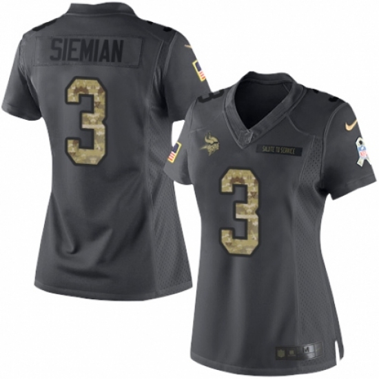 Women's Nike Minnesota Vikings 3 Trevor Siemian Limited Black 2016 Salute to Service NFL Jersey