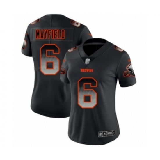 Women's Cleveland Browns 6 Baker Mayfield Limited Black Smoke Fashion Football Jersey