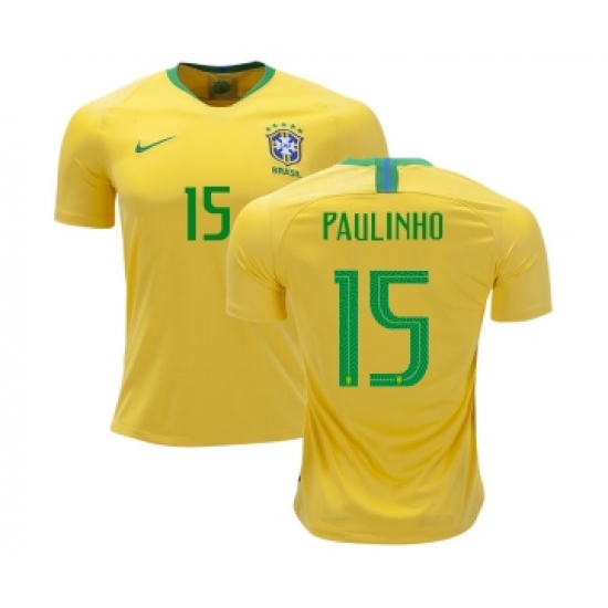 Brazil 15 Paulinho Home Kid Soccer Country Jersey