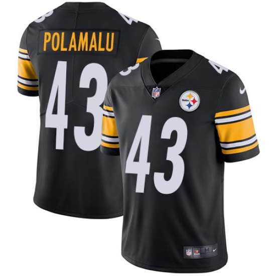 Youth Nike Pittsburgh Steelers 43 Troy Polamalu Black Team Color Vapor Untouchable Limited Player NFL Jersey