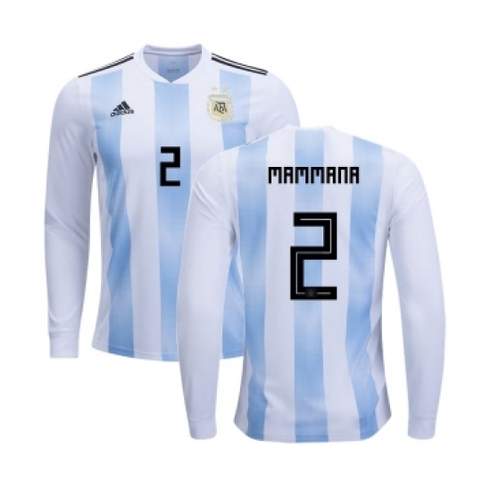 Argentina 2 Mammana Home Long Sleeves Kid Soccer Country Jersey