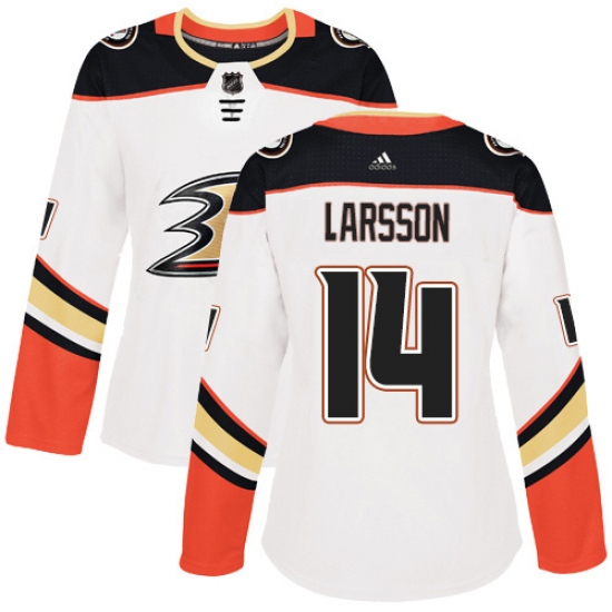 Women's Adidas Anaheim Ducks 14 Jacob Larsson Authentic White Away NHL Jersey