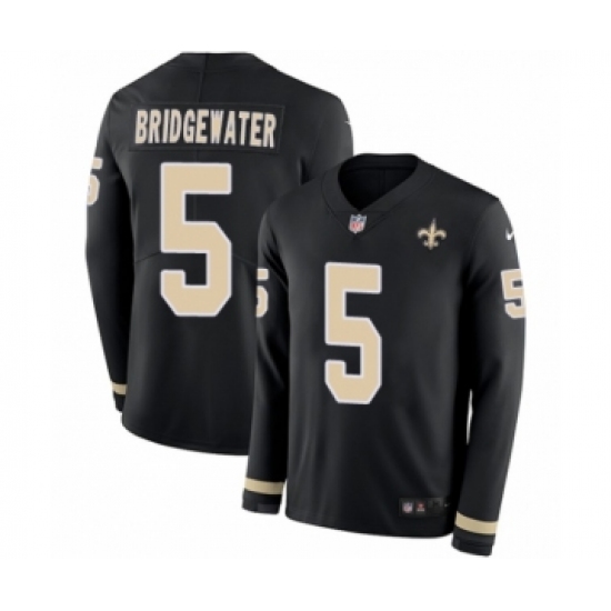 Men's Nike New Orleans Saints 5 Teddy Bridgewater Limited Black Therma Long Sleeve NFL Jersey