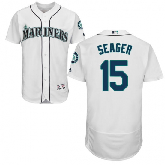 Men's Majestic Seattle Mariners 15 Kyle Seager White Home Flex Base Authentic Collection MLB Jersey