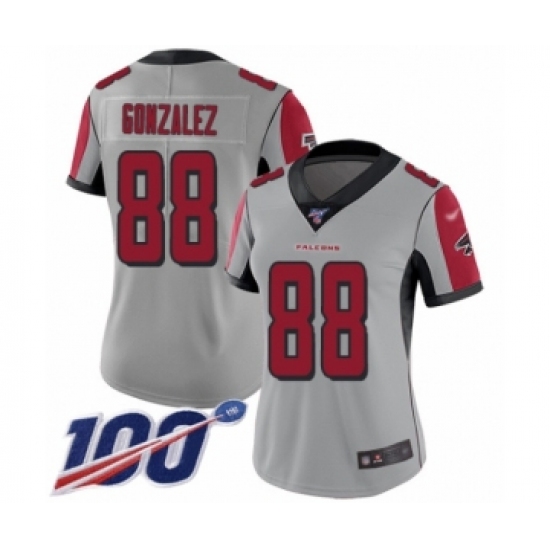 Women's Atlanta Falcons 88 Tony Gonzalez Limited Silver Inverted Legend 100th Season Football Jersey