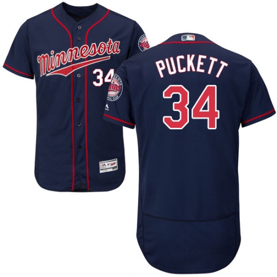 Men's Majestic Minnesota Twins 34 Kirby Puckett Authentic Navy Blue Alternate Flex Base Authentic Collection MLB Jersey